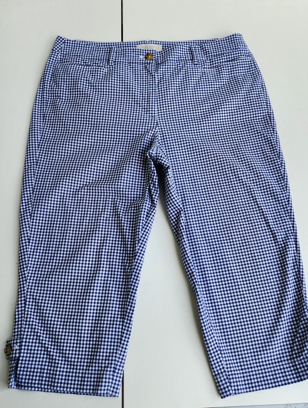 Talbots Pants Women Navy White Perfect  Twill Crop Chino Stretch Casual 12P